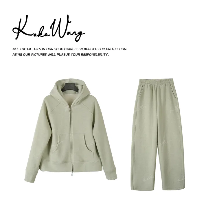 KOKO WANG秋冬慵懒风连帽拉链卫衣高腰休闲裤时尚套装N2445K29H48