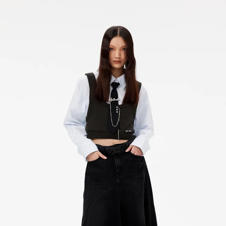 REVAN芮范白鹿同款甜酷假两件针织衬衫RM10901049