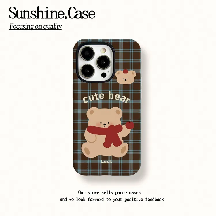 菲林二合一适用苹果华为vivo小米oppo手机壳格子苹果熊17PRO/16