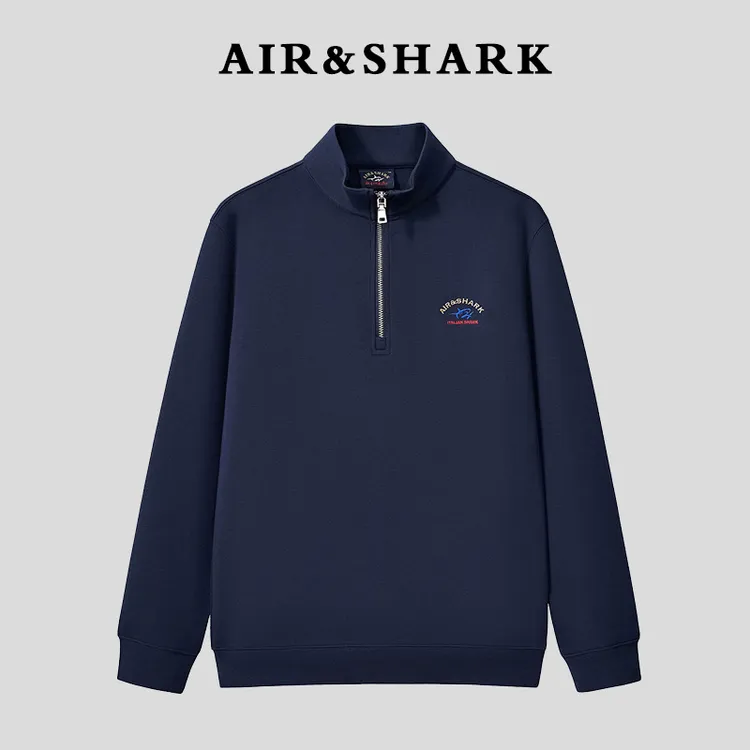 AIR SHARK/鲨鱼正品男士半高领上衣商务秋冬季长袖卫衣高级感刺绣