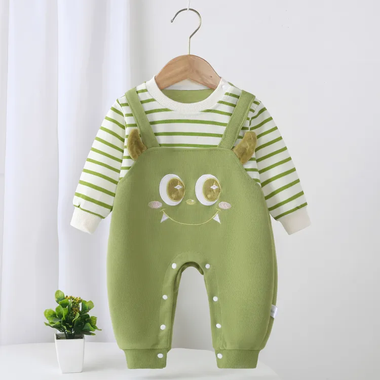婴幼儿衣服哈衣男女宝宝假背带连体衣卡通长袖春秋季单层外出爬服