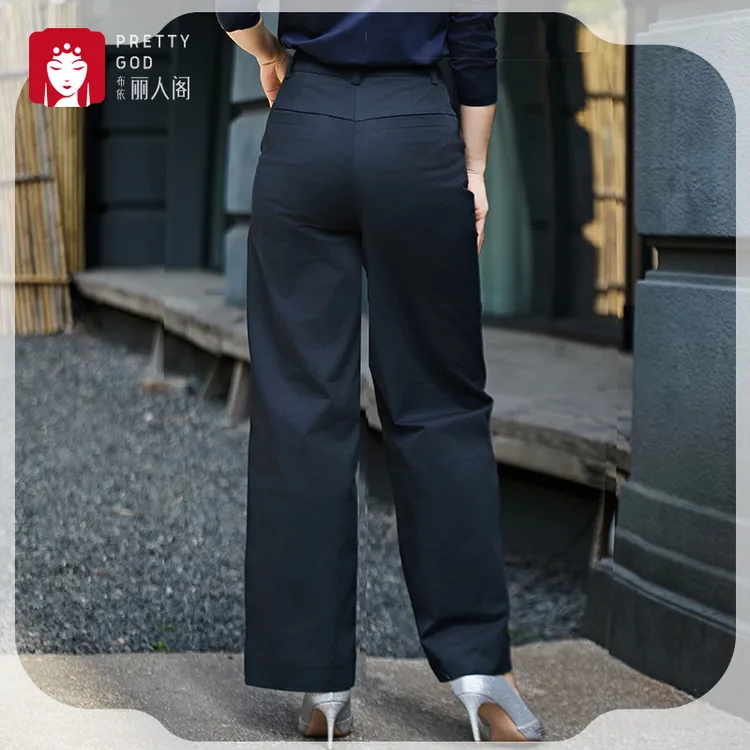 布依丽人阁女裤秋季2025年新款休闲棉布直筒长裤子高腰显瘦百搭黑