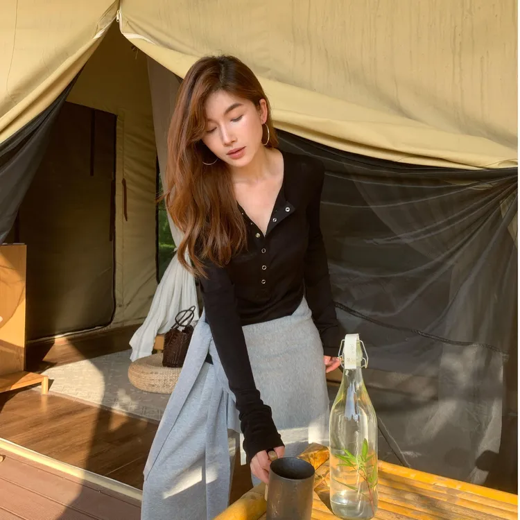 美式休闲极简风套装女秋季修身显瘦长袖T恤上衣高腰阔腿休闲长裤