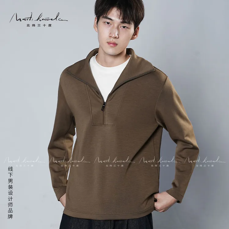 北纬三十度醋酸羊毛双面绒拉链半高领长袖男士秋冬舒适休闲百搭
