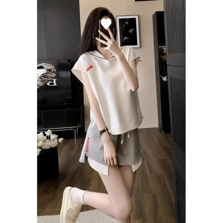 大码女装胖妹妹休闲运动套装女夏季新款时尚显瘦短