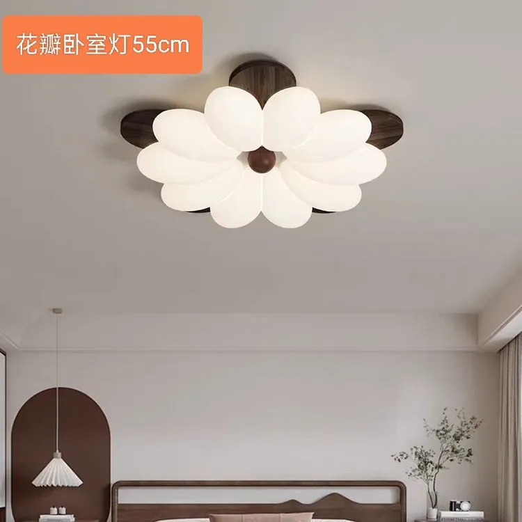 120W 中古风格花朵卧室灯 55CM 实木胡桃木