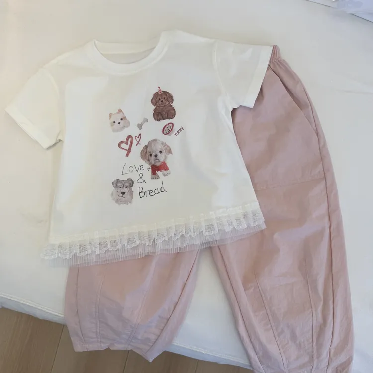 丘棠夏季新品 小狗印花可爱T+水洗冰沙棉气球裤推荐一套入252379