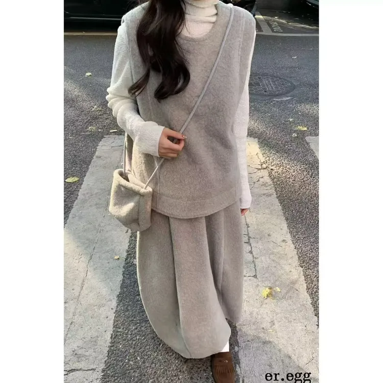 通勤风慵懒风学院风时尚套装洋气时尚针织三件套-123