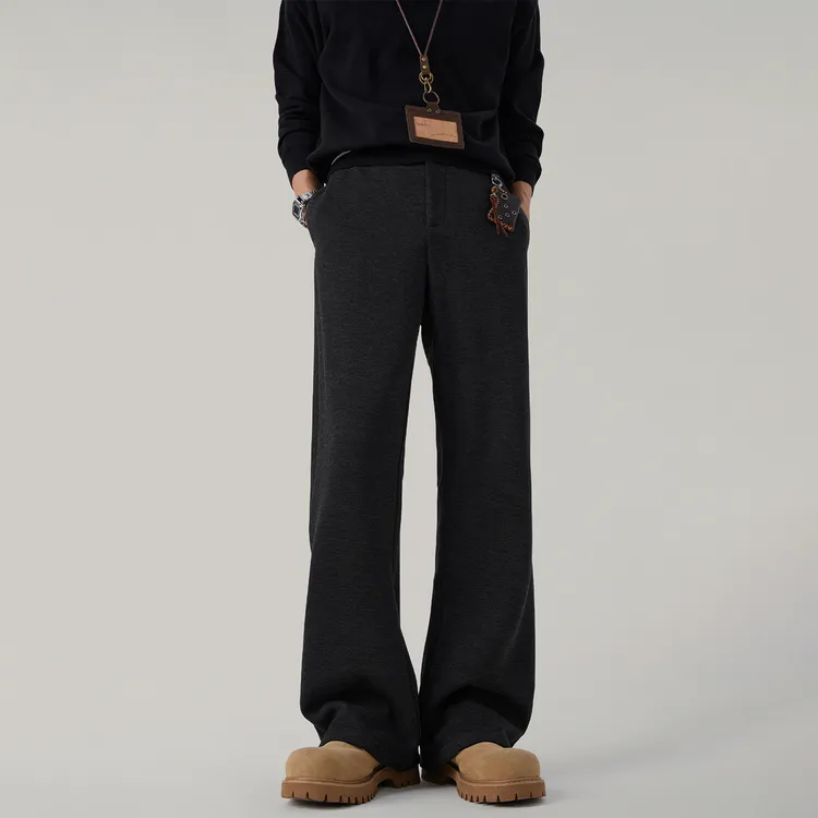 秋冬季美式复古保暖绵羊毛微喇休闲裤男款直筒宽松通勤显瘦长裤子
