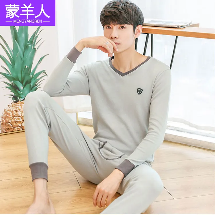 男士秋衣秋裤青少年套装薄款打底衫全棉100%纯棉学生秋衣线衣线裤