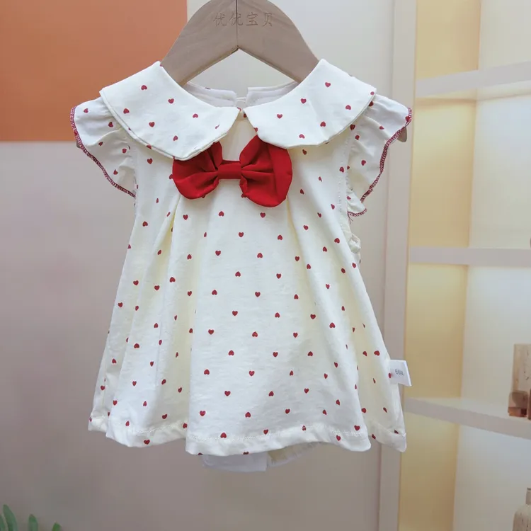 2025夏季无袖韩版女夏季包屁裙洋气短袖爬服哈衣外套新生儿纯棉