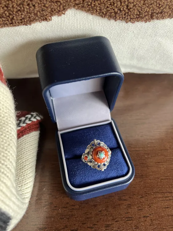 925银戒指 【思远妹妹】老钱风复古纯银红戒指