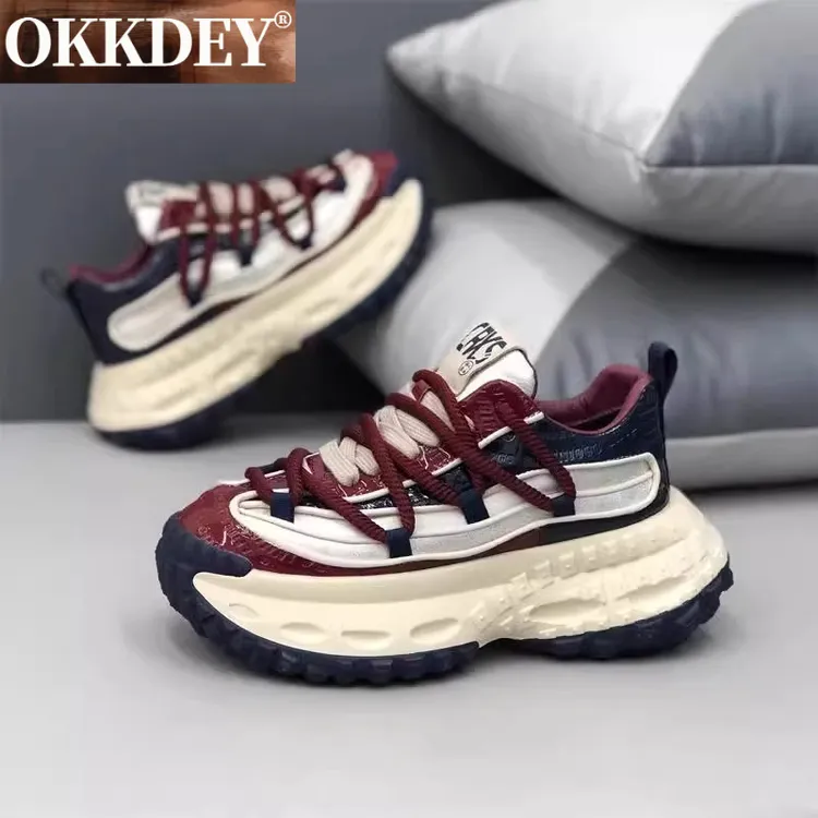 okkdey男士休闲鞋复古百搭舒适厚底增高软底运动鞋时尚透气男鞋