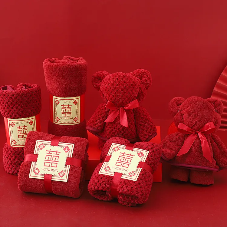 伴手礼毛巾结婚红色喜字毛巾实用婚庆礼品巾喜宴回礼珊瑚绒擦脸巾