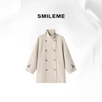 3-SMILEME【灯芯绒羽】经典双排扣法式高智中长款外套R5001