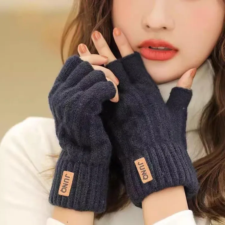 男士半指手套女保暖断指办公写字便捷学生加厚针织毛线秋冬季防寒