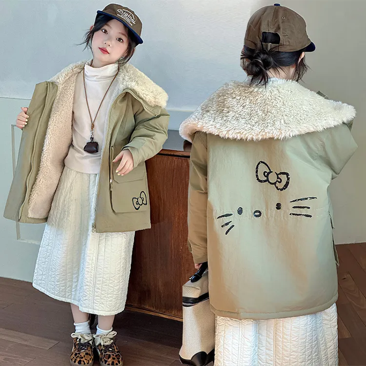 女童大翻领派克服外套洋气冬季2025新款中大童网红加厚加绒棉服