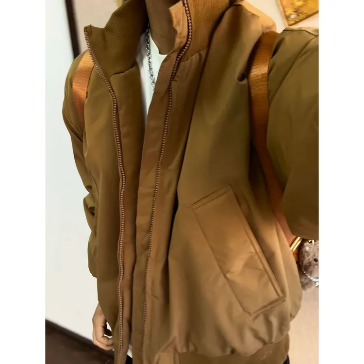 棕色飞行夹克棉服男女款冬季短款bomber外套美式复古立领加厚棉衣