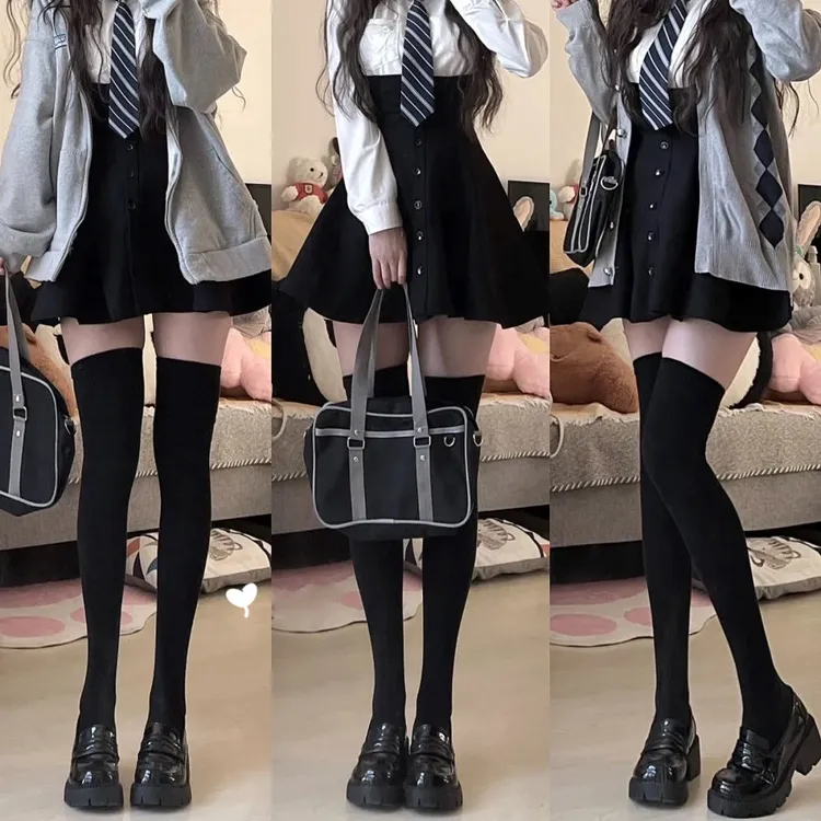 压力过膝袜天鹅绒袜子女夏季日系白丝小腿袜黑色jk大腿高筒袜学生