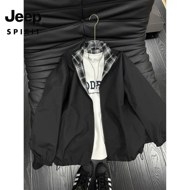 吉普JEEP SPIRIT户外美式格子拼接夹克外套男春秋复古设计感无帽