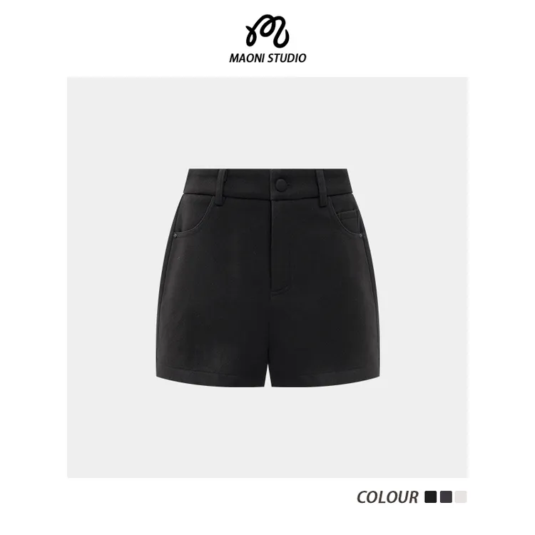 毛妮LADIESFIRST【风漫草甸】秋季百搭纯色显瘦高腰休闲短裤L2437