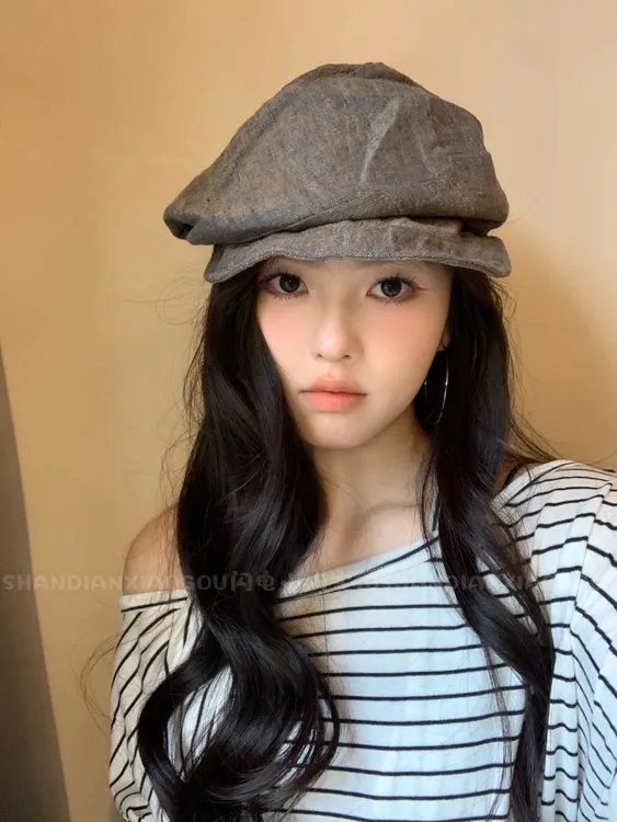 闪电小狗日系复古贝雷帽女春夏棉麻褶皱云朵画家帽山本风网红帽子