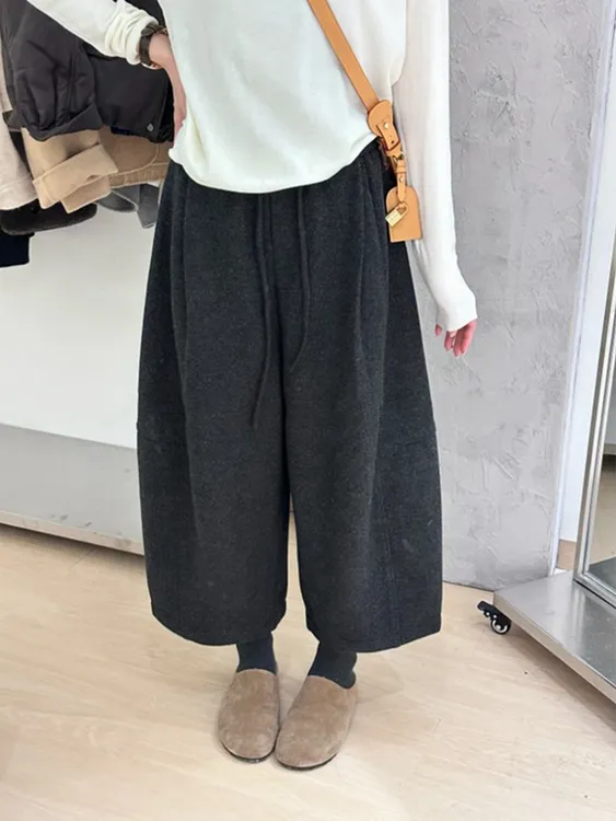 2025年秋冬新款韩系百搭宽松简约基础抽绳休闲显瘦阔腿裤子女