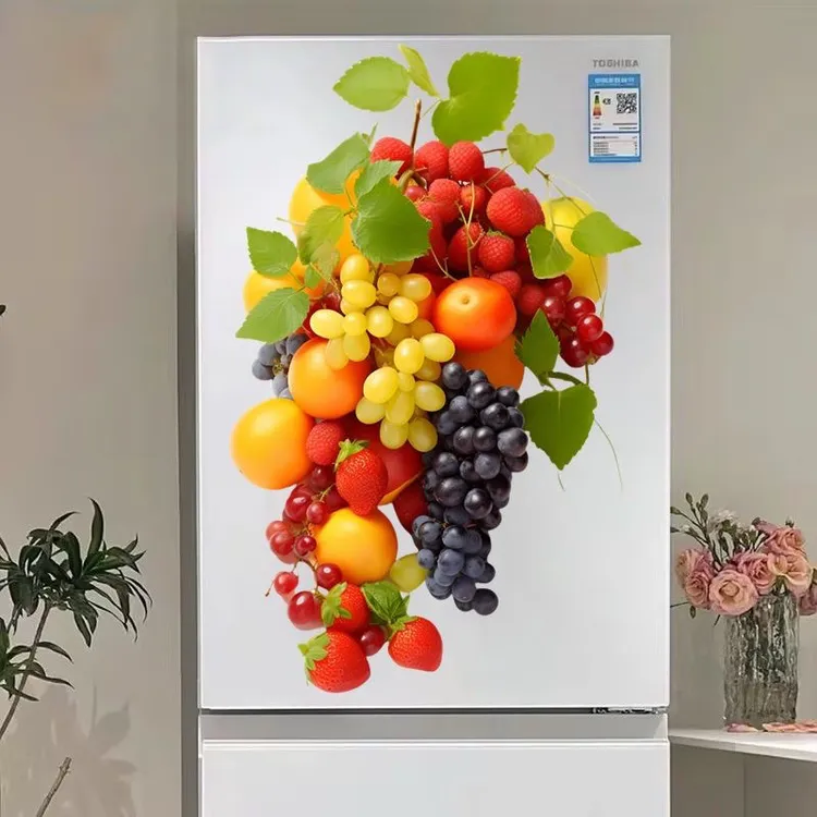 高清水果堆图案冰箱贴纸专用装饰防水自粘贴纸贴画冰箱贴纸三开门