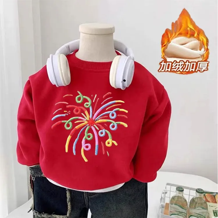 2026新年红色加绒卫衣男女头卡通马年本命年拜年服保暖圆领上衣潮