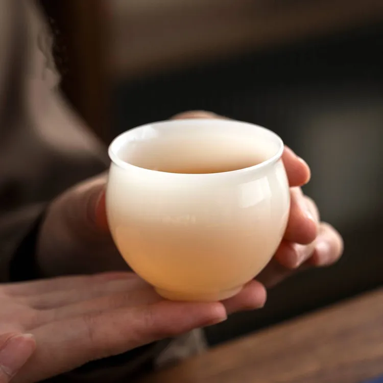 璞玉冰种白瓷功夫茶杯高档单杯家用私人定制logo主人杯陶瓷品茗杯