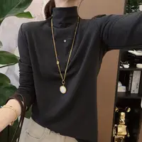 ［家淇定制］新款韩版百搭修身显瘦时尚字母半高领打底长袖T恤 7075