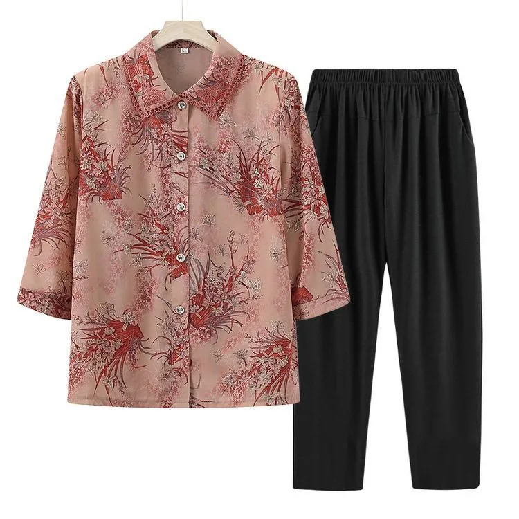 女装花上衣夏装印妈妈中老年人老人奶奶洋气夏季太太衬衫小衫衣