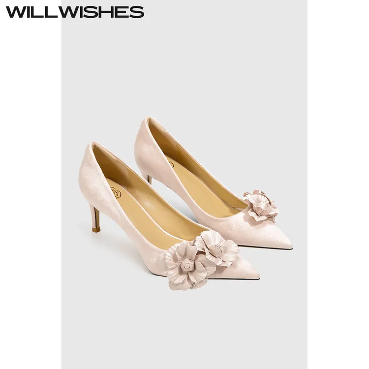 WILLWISHES 王玎设计女鞋2025夏季法式花卉平底鞋尖头浅口单鞋女