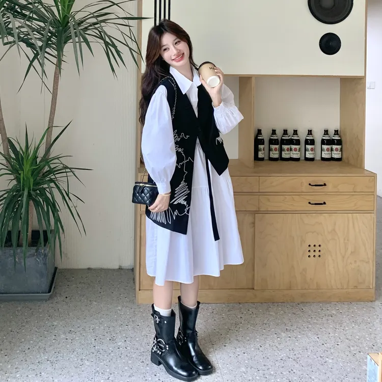 小众设计款个性刺绣不规则马甲套装裙女2025秋季休闲衬衫裙两件套