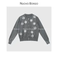 Nuovo Borgo 重工立体钉珠花卉羊毛衫秋冬小香风长袖针织开衫0171