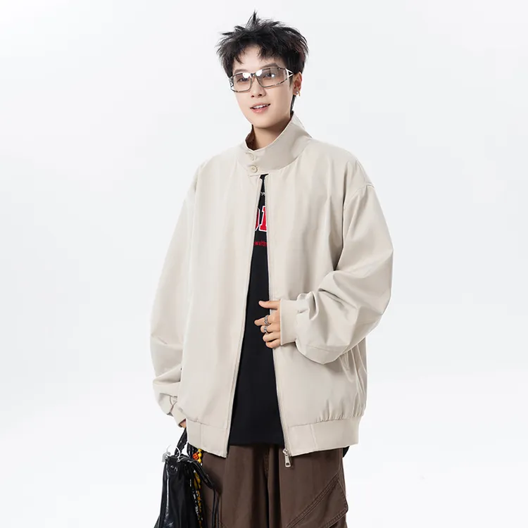 秋季立领夹克男女同款简约百搭小短款时尚潮休闲宽松外套cleanfit