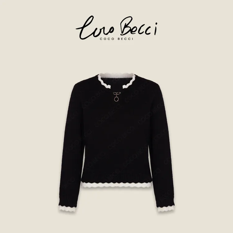 COCO BECCI【樱桃毛衣】天丝羊毛羊驼毛樱桃撞色针织衫CFLJD331395