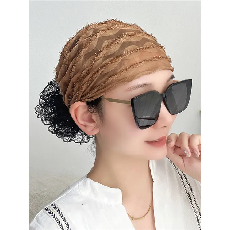 早秋款包头帽遮白发03新款时尚薄款蕾丝碎发盘发神器头巾帽子女