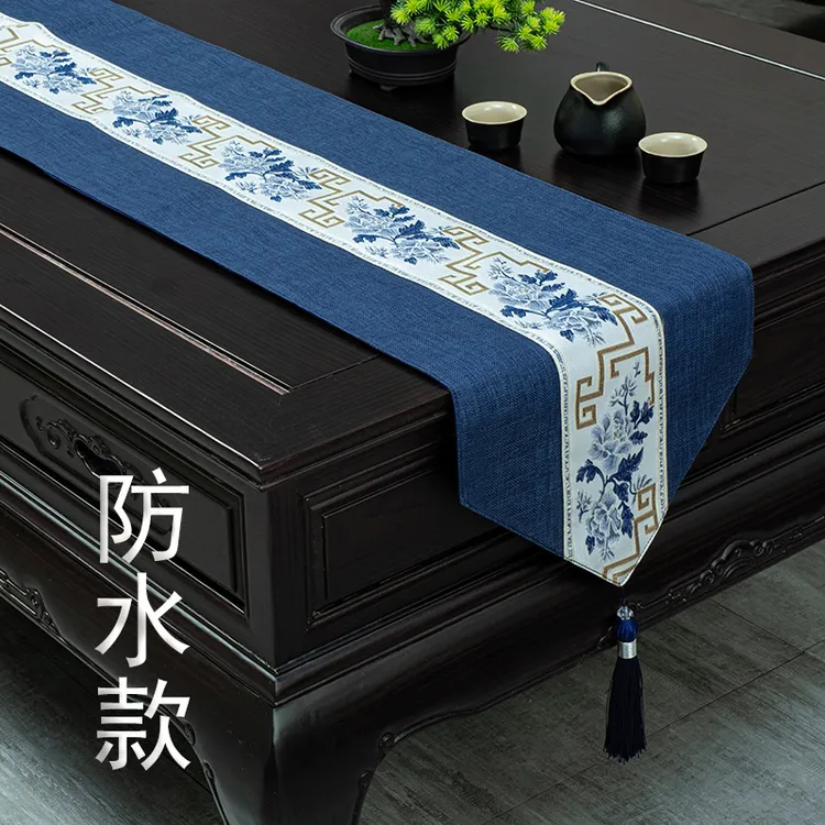 防水桌旗中式新中式禅意茶台桌布轻奢茶席长条结婚茶旗布茶桌垫布