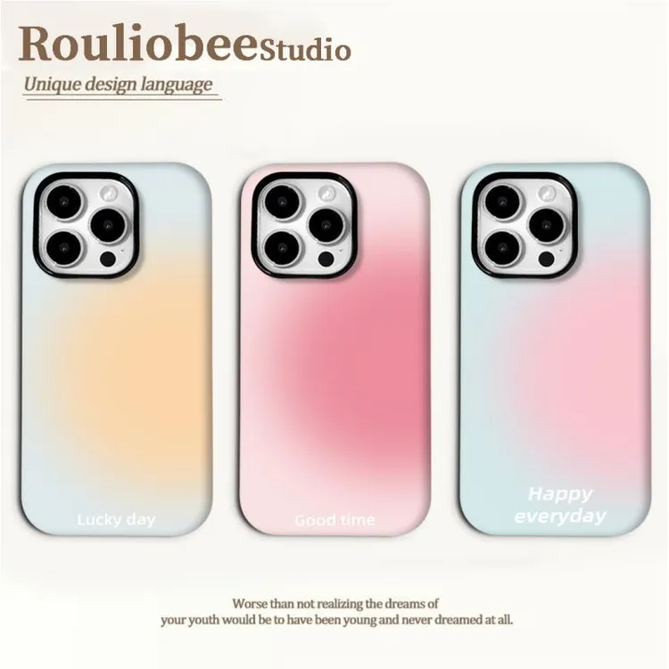 欧克里里蓝粉叠加晕染渐变适用苹果16菲林手机壳华为vivo小米oppo