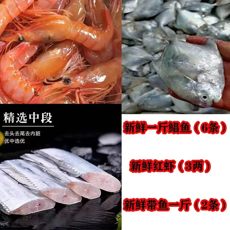 舟山鲜货海鱼 当日现货 1斤鲳鱼  1斤带鱼 3两虾  2斤3两 拼盘