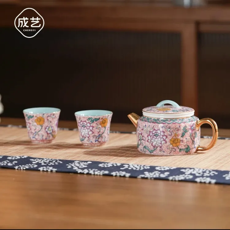 成艺珐琅莲韵汉瓦壶三入茶杯茶壶套装小套茶具宫廷复古家用礼品