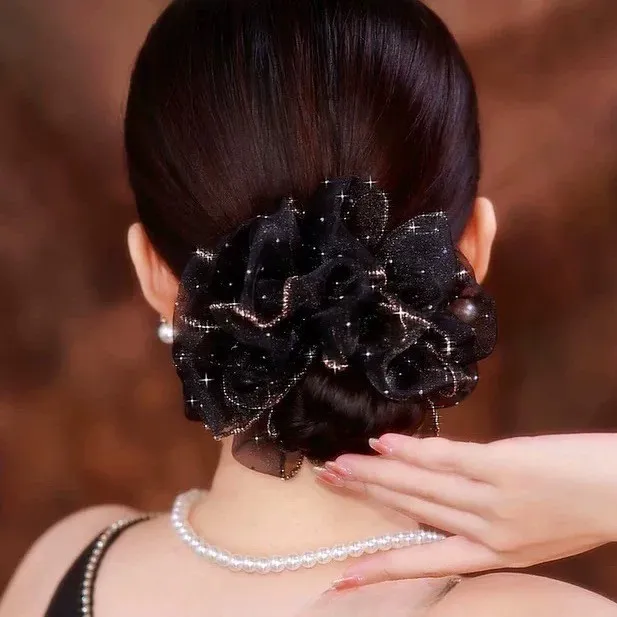 优雅气质满天星发圈发饰欧根纱大肠发圈盘发发绳丸子头头花头饰