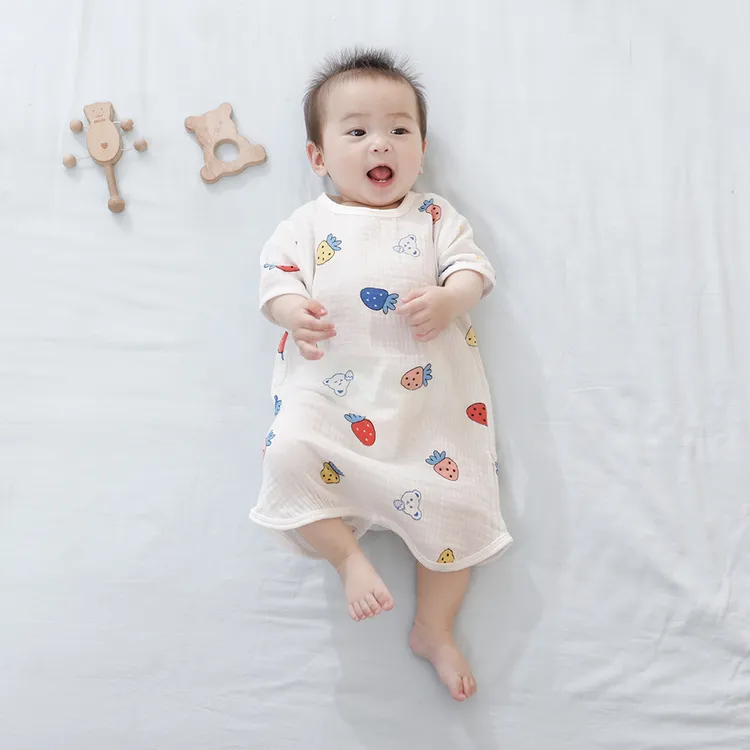 宝宝夏天睡裙纯棉纱布薄款婴儿女童睡衣儿童a类连睡袍夏季男童