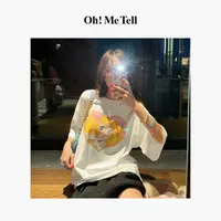 Oh！Me Tell【爱心美少女】卡通漫画印花百搭休闲宽松圆领短袖T恤女 