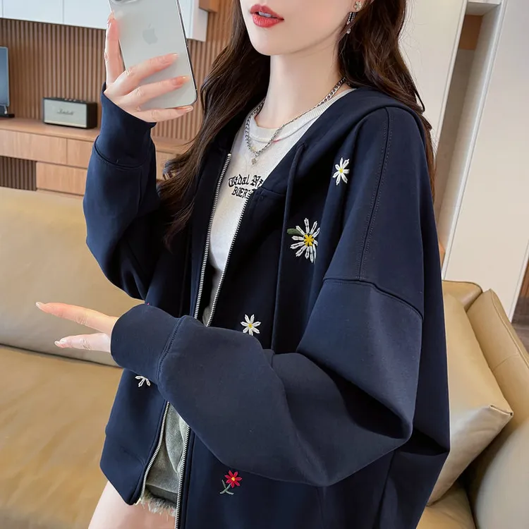 早秋连帽休闲外套女春秋季2025新款韩版小个子宽松慵懒风开衫卫衣