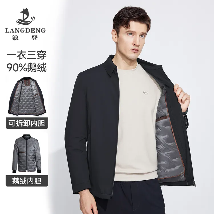 【可拆卸90鹅绒内胆】秋冬时尚男士翻领舒适保暖外套羽绒夹克WW031
