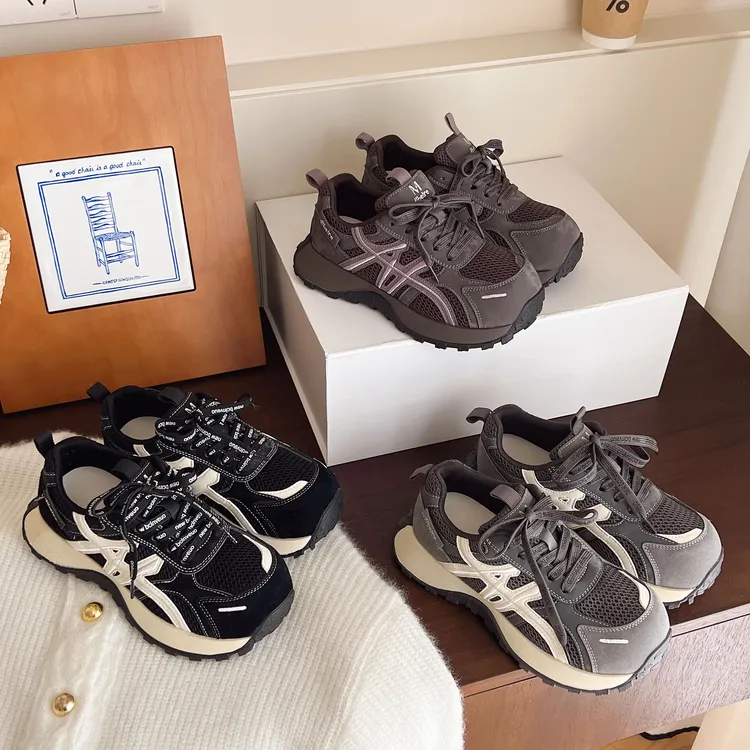 【单鞋/加棉】网面厚底丑萌老爹鞋女2025秋冬季新款双鞋带休闲运动