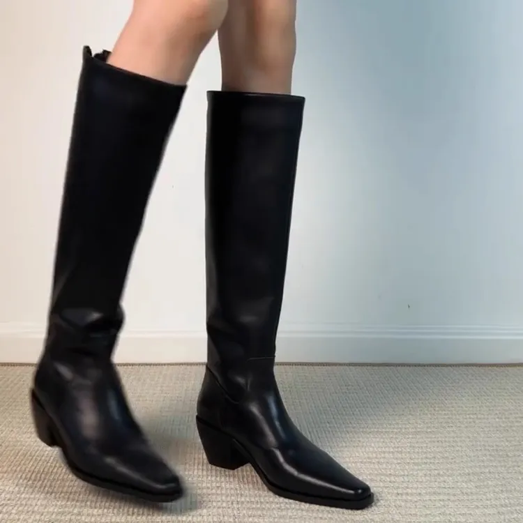 欧货版~欧货复古粗跟骑士靴女不过膝显瘦高筒靴女款长筒靴马丁靴