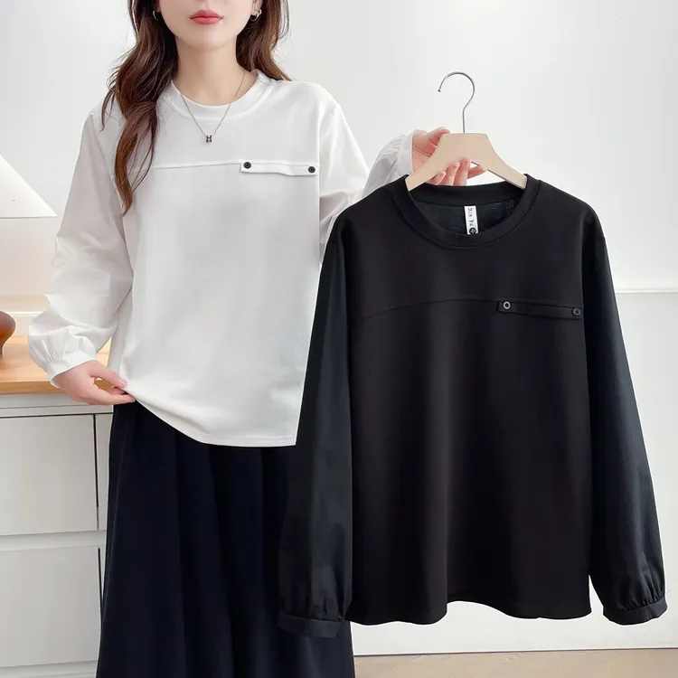 秋款长袖情侣套头常规宽松常规款T恤打底衫春季百搭宽松型圆领